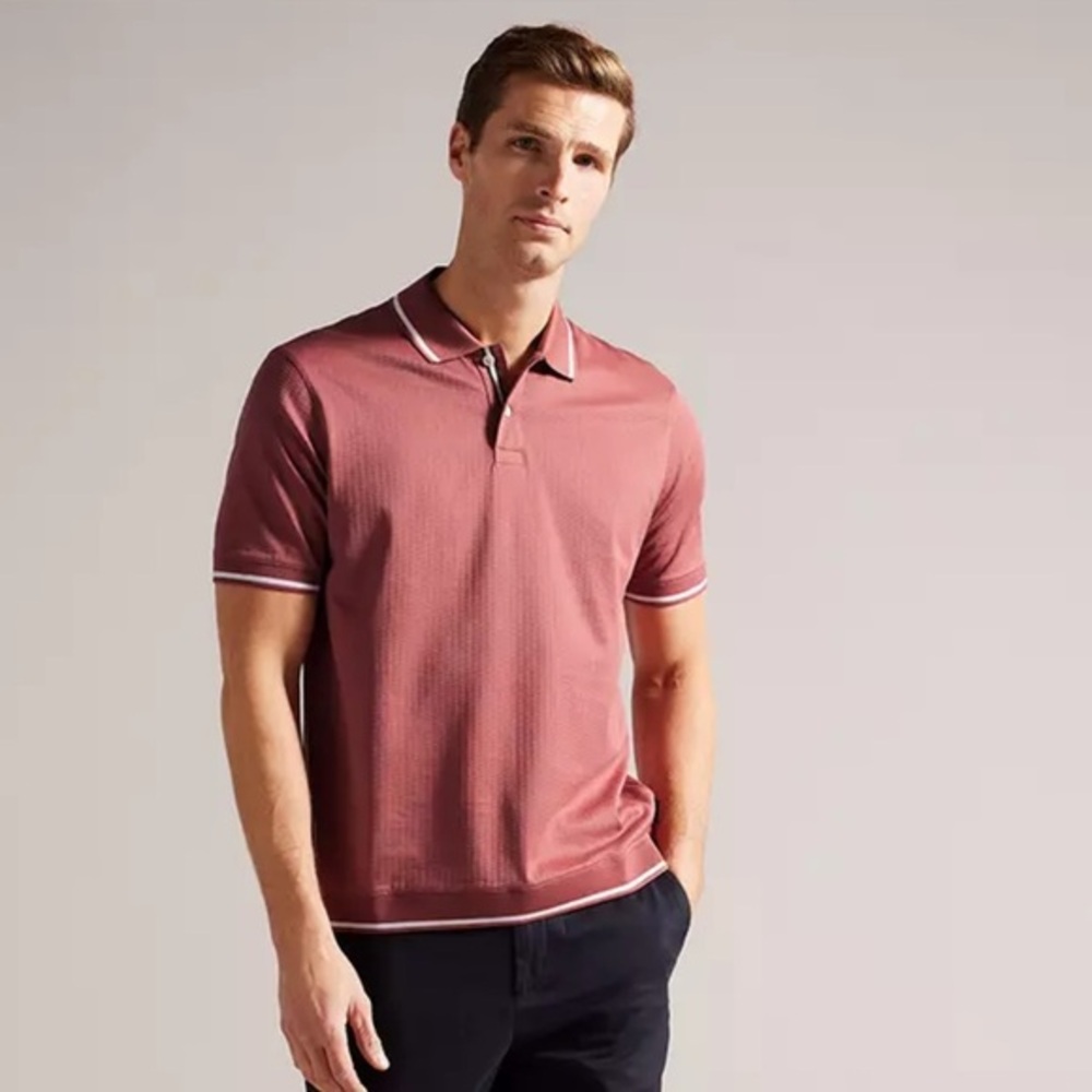 Ted Baker Erwen SS Regular Textured Polo Size 3 or Medium in Salmon